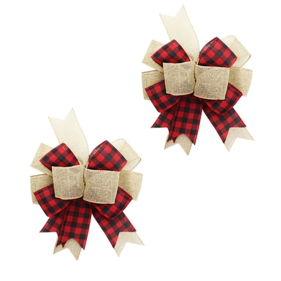 Buffalo Plaid Burlap Bows for Wreath 2 Pack,12”x9.4”Large Rustic Farmhouse Decor Tree Topper Check Bow Decorations for Fall Wedding Holiday Party Wall Home Front Door Decorative(Red&White)
