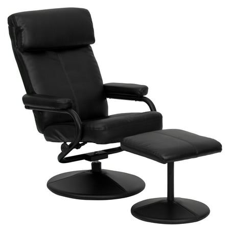 Flash Furniture Contemporary Leather Recliner and Ottoman with Leather Wrapped Base, Multiple Colors