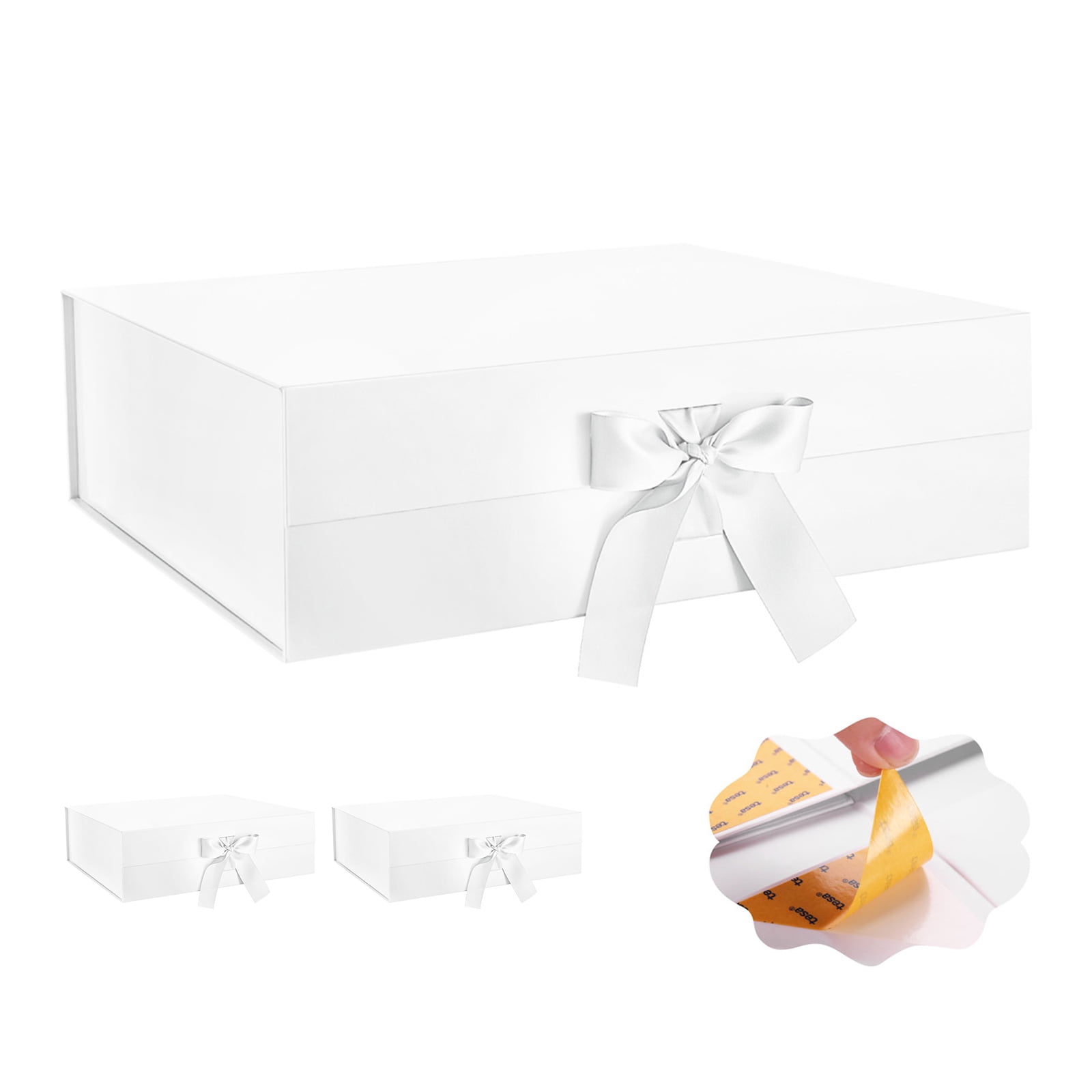 3 Extra Large Gift Boxes 16.3x14.2x5 Inches, Large Glossy White Gift