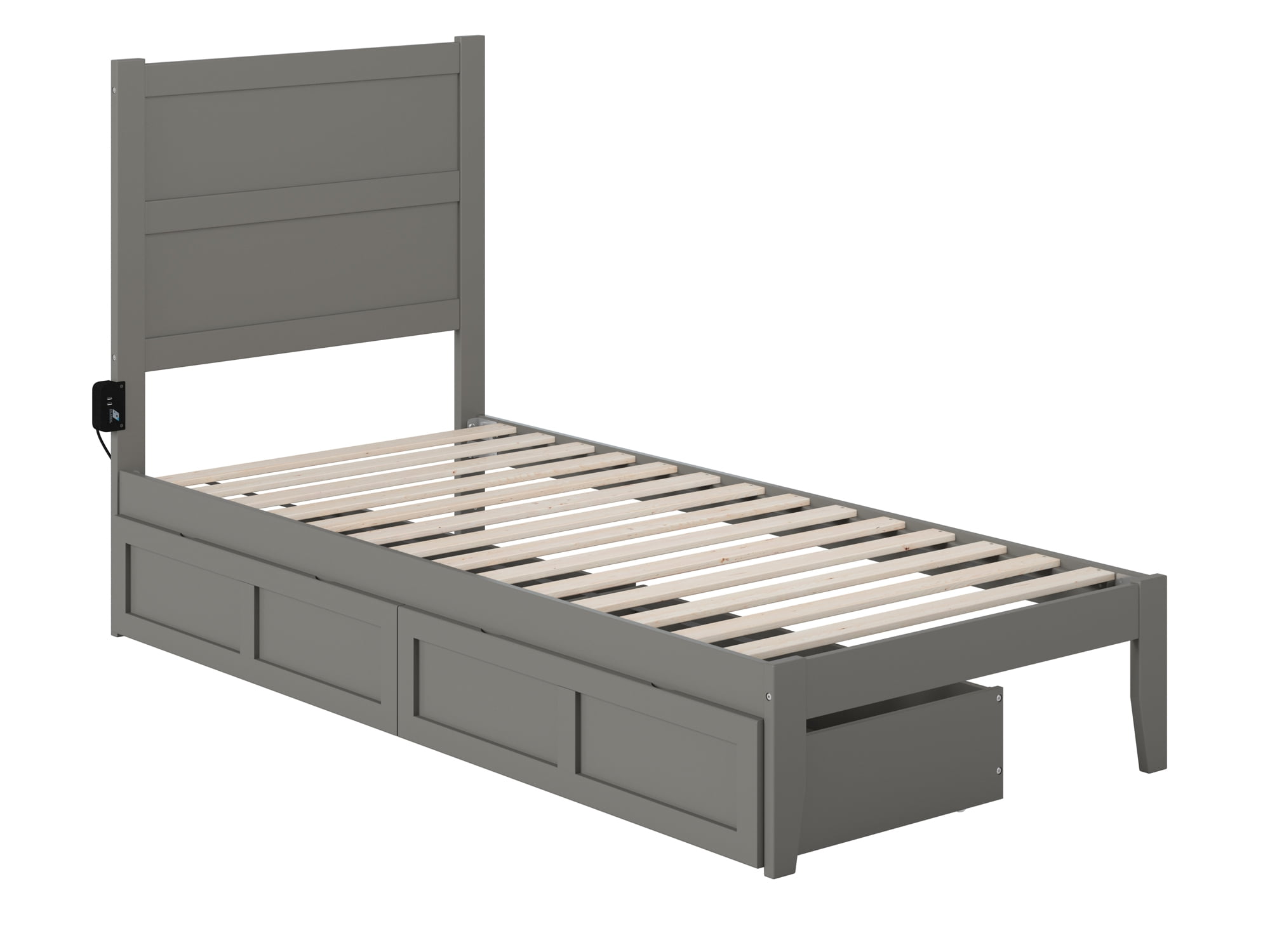 AFI NoHo 14" Twin XL Wood Platform Bed Frame with Set of 2 Storage Drawers, Grey