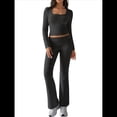 thumbnail image 3 of Conjuntos de Salón para Mujer, Conjuntos Casuales Y2K de 2 Piezas, Tops Cortos de Corta, Pantalones Acampanados con Pliegues y Chándales. Gris Oscuro M, 3 of 10