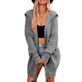 thumbnail image 3 of Women'S Solid Color Long-Sleeved Lapel Pocket Cardigan Three-Button Mid-Length Sweater Coat Grey S, 3 of 10