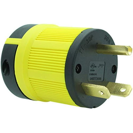 

Journeyman-Pro NEMA TT-30P 30 Amp 125 Volt Straight Blade Male RV Trailer Plug Connector Black/Yellow Industrial Grade Grounding 3750 Watts Generator TT30 (TT30P+TT30R COMBO YLW)