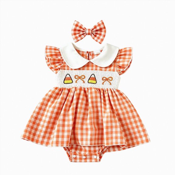 Wonitaaizi Halloween Baby Girl Outfit Pumpkin Romper Bodysuit Newborn Headband Clothes Fall (12-18 Months,Orange)