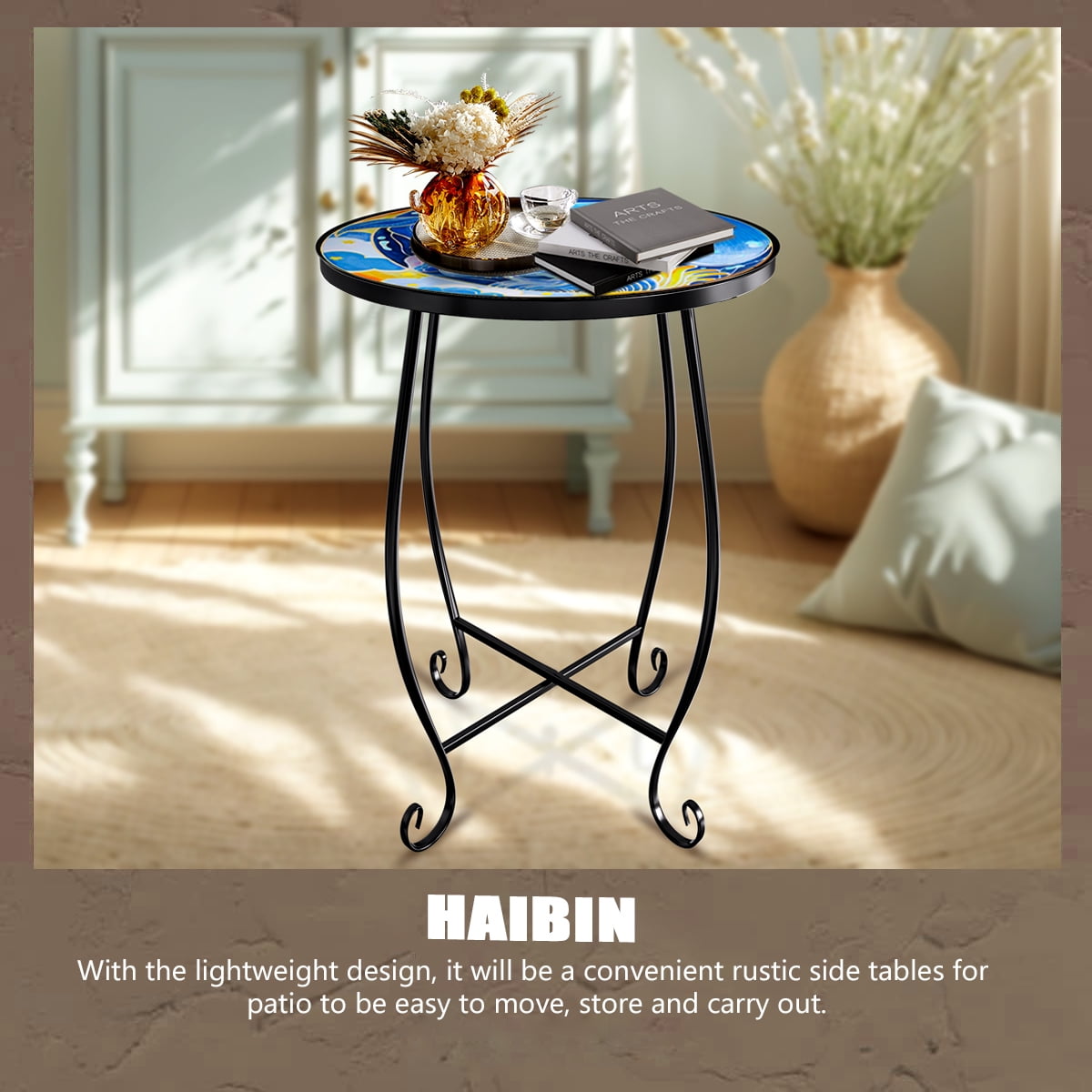 Haibin 2 Pack Outdoor Side Table, 15 inch high Small Patio Outdoor Table Indoor Folding Round End Table with Plant Stand for Bistro Balcony Garden