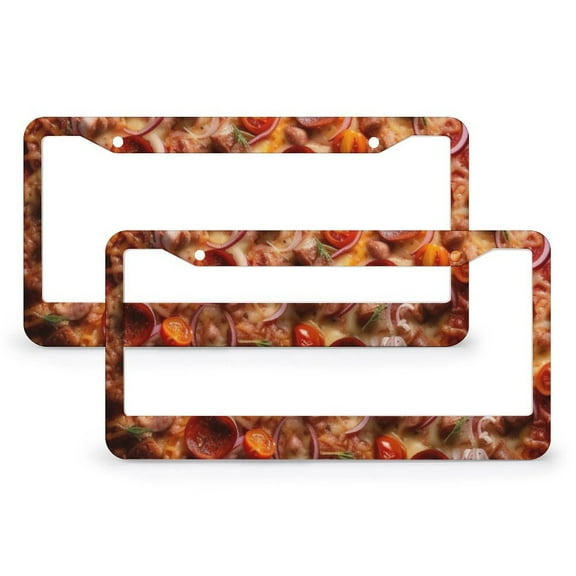 2 Pieces Pizza With Pepperoni License Plate Frames Italian Food License Plate Cover Frame Metal 2 Holes for Women Men Auto Decoration Hardware