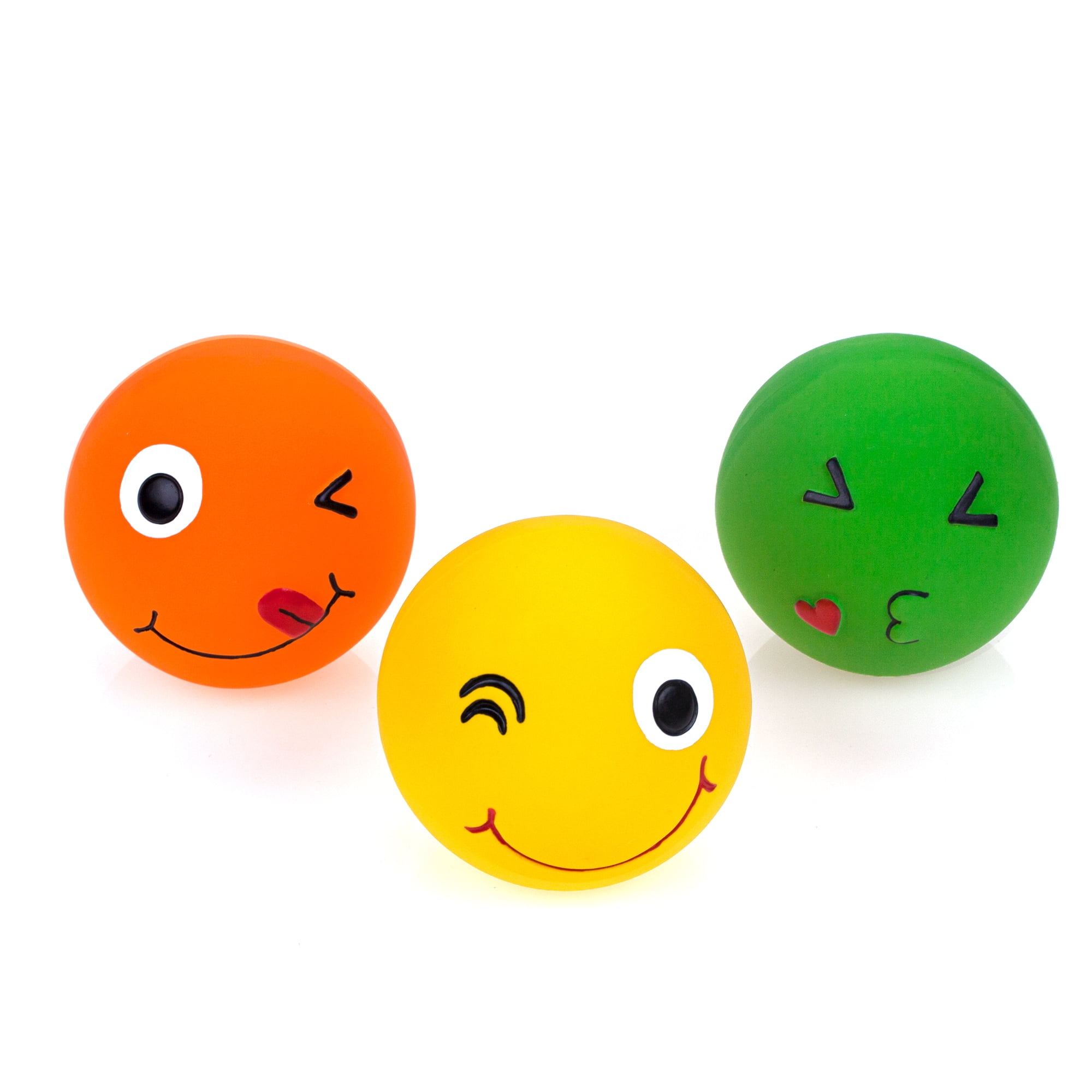 Chiwava 3 Pack 2.7'' Latex Squeaky Dog Toy Ball Smiley Face Round Balls Interactive Fetch Play