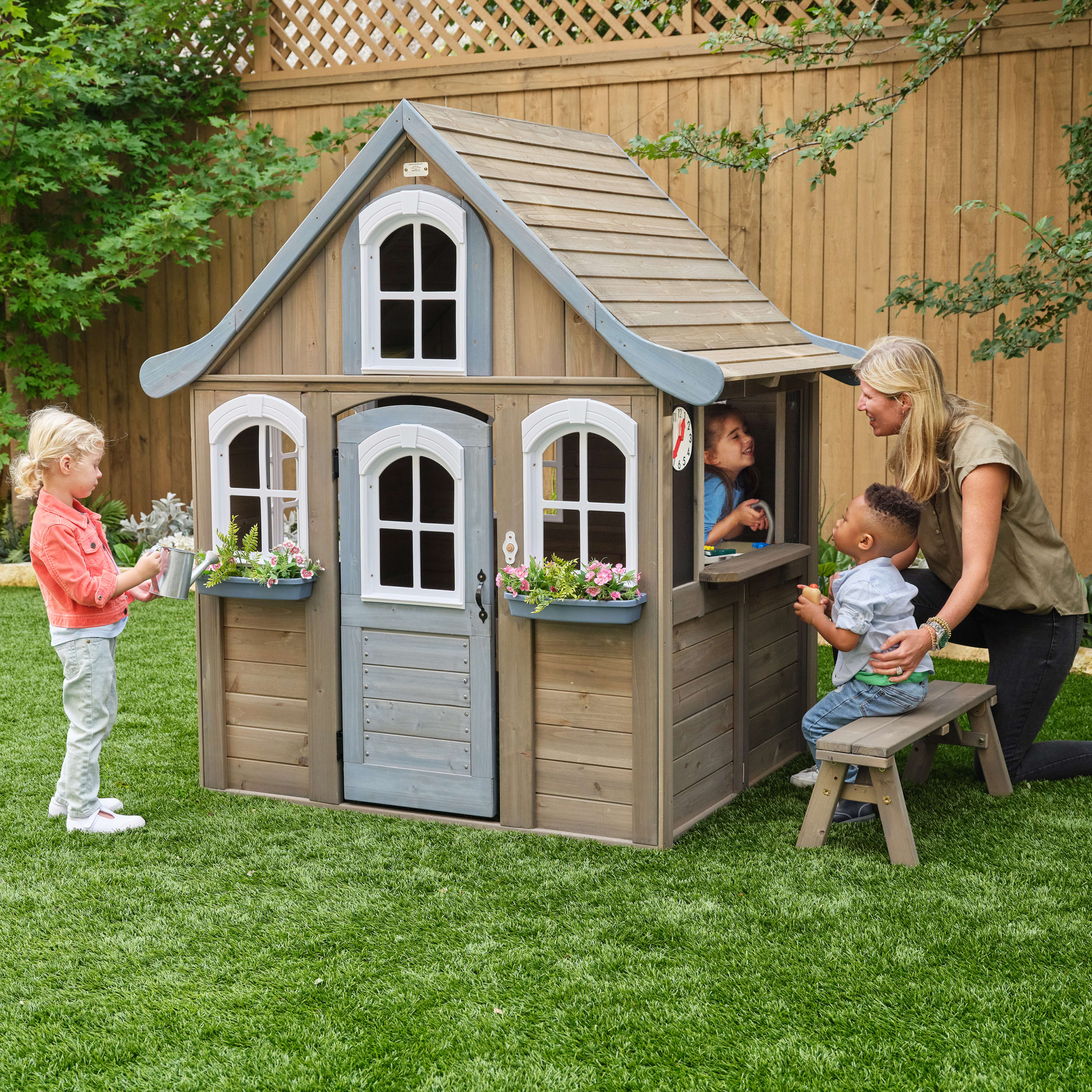 KidKraft Forestview II Wooden Outdoor Playhouse with Ringing Doorbell, Bench and Kitchen - image 3 of 15