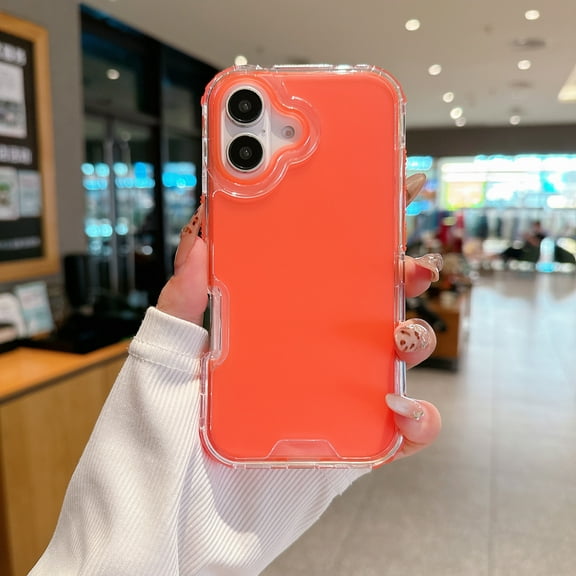 2-Layer Phone Case for iPhone 16, Military-Grade Protection, Luxury Shockproof Slim Thin Lightweight Anti-Scratch, PC   TPU Material, 2 In 1 Translucent Case for iPhone 16, Orange