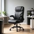 thumbnail image 3 of Silla de oficina, ergonómica, grande y alta, silla de computadora de computadora, silla ejecutiva de piel transpirable con respaldo alto ajustable y apoyabrazos abatibles, soporte lumbar（Negro）, 3 of 6