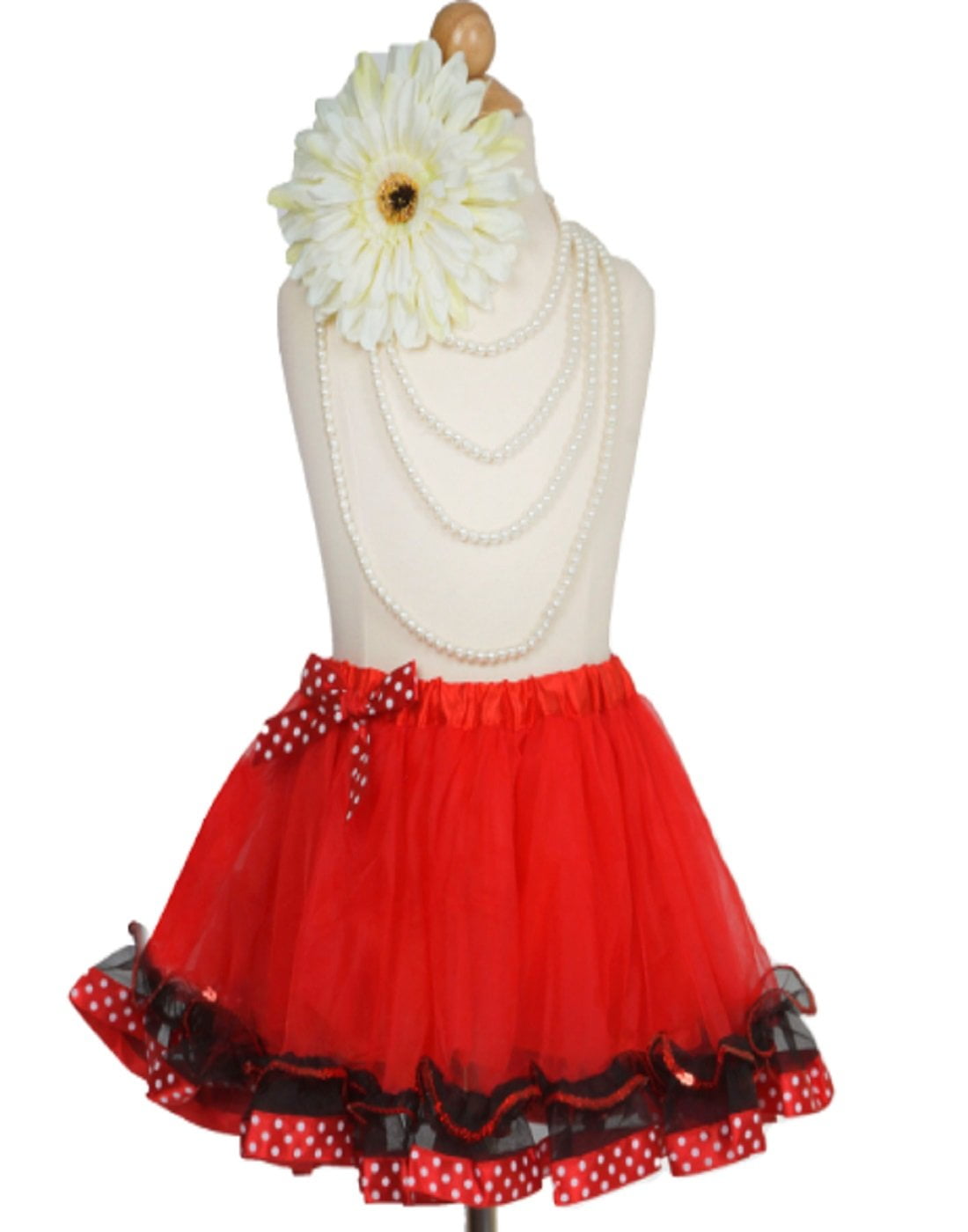 Efavormart Organza Girls Ballet Tutu Skirt for Dance Performance Events with Polka Dots Satin Edge- Red -Size S