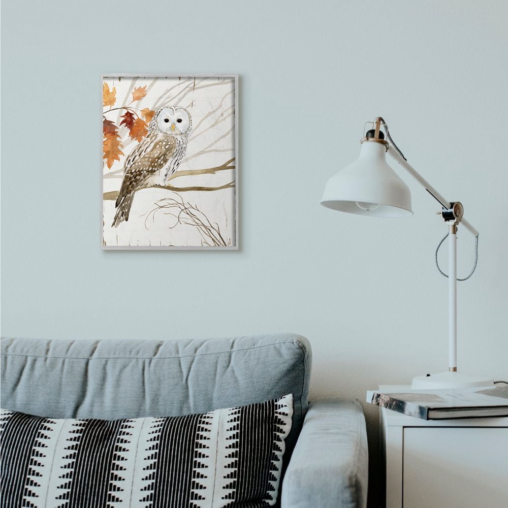 Stupell Industries Owl In Autumn Forest Animal Watercolor Painting Gray Framed Wall Art, 16 x 20, byVictoria Borges