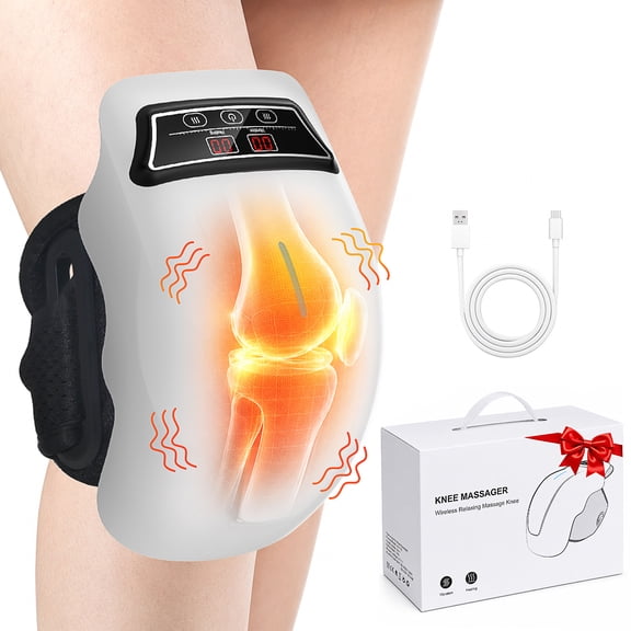 HLTHZONE Cordless Knee Massager with 9 Heating Levels, 9 Vibration Modes, LED Screen, Adjustable Straps, – Ideal Gift for Men Women Mom Dad (White)