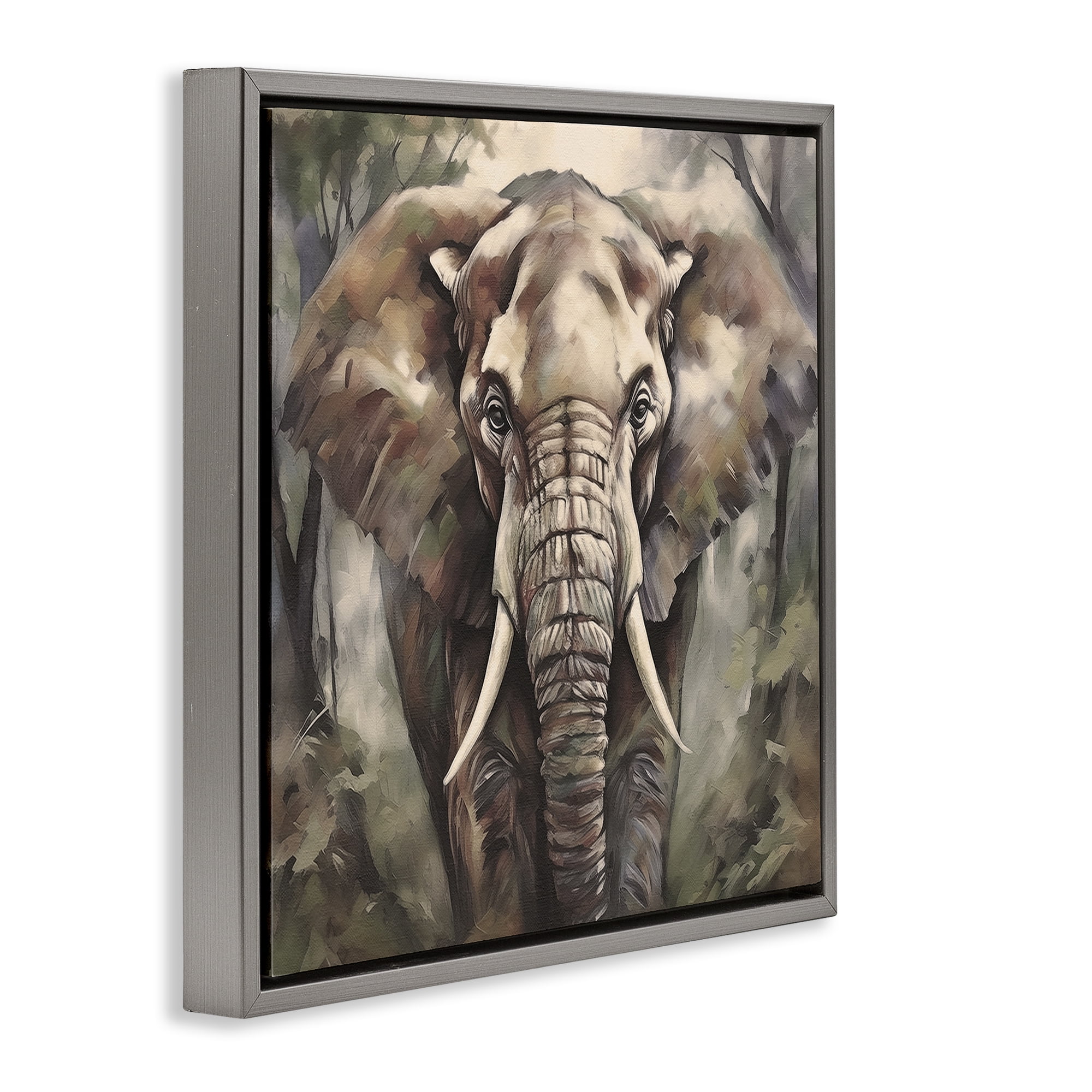 Stupell Industries Grey Elephant Portrait Animals Painting Gray Floater Framed Canvas Art Print Wall Art, 25 x 25