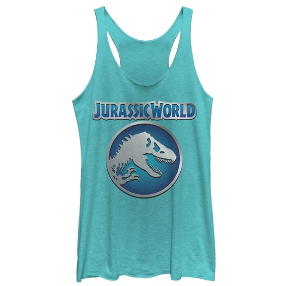 Women's Jurassic World Circle Logo  Racerback Tank Top Tahiti Blue 2X Large