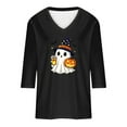thumbnail image 5 of aohooy Halloween Womens T Shirt Loose 3/4 Sleeve Funny Graphic T-Shirts Casual V Neck Witch Pumpkin Ghost Tunic Tops Black,L, 5 of 5