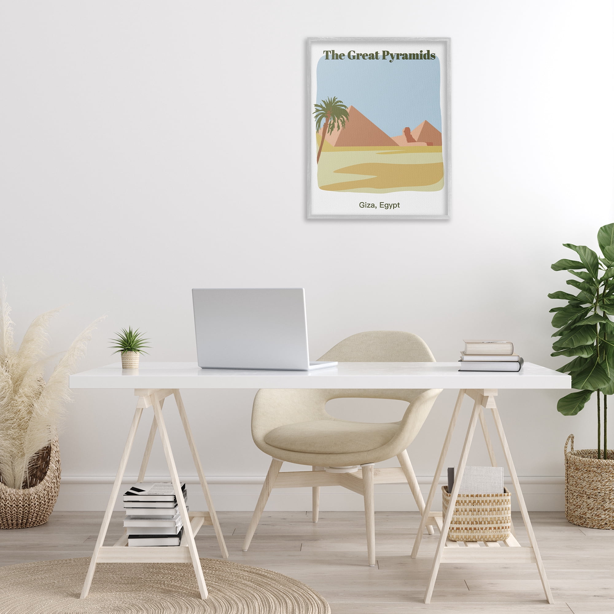 Stupell Industries Great Pyramids Architecture Town & City Painting Gray Framed Art Print Wall Art, 24 x 30