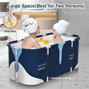 GIATUEE 55in Portable Folding Bathtub for Bathroom, Hot Ice Bath Tub for 2 Person , Blue White