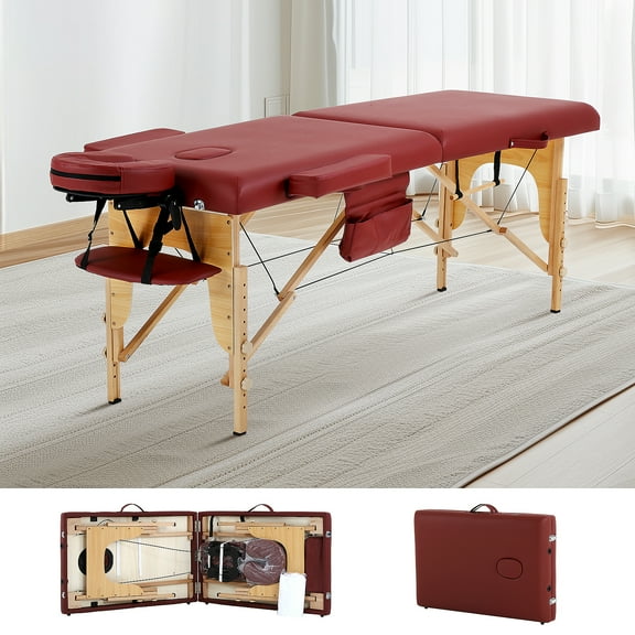 Dkelincs Portable Massage Table Folding Lash Bed 73"L Adjustable Massage Bed with Face Cradle & Carry Case, 350 lbs Capacity for Esthetician Beauty Tattoo Spa, Burgundy