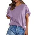 thumbnail image 3 of TKLPEHG Dressy Tops for Women Fashion Round Neck Tshirts Summer Solid Color Short Sleeve T Shirts Lightweight Casual Loose Going Out Tops Blouse(Purple,XL), 3 of 7