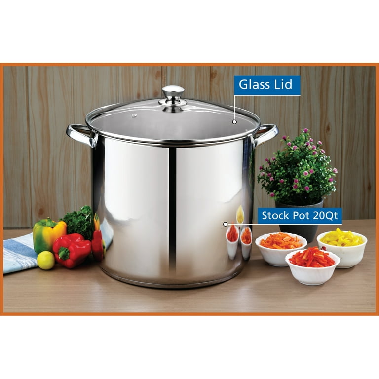 20 qt. Stainless Steel Stock Pot with Glass Lid 20 qt. Stainless Steel Stock Pot with Glass Lid