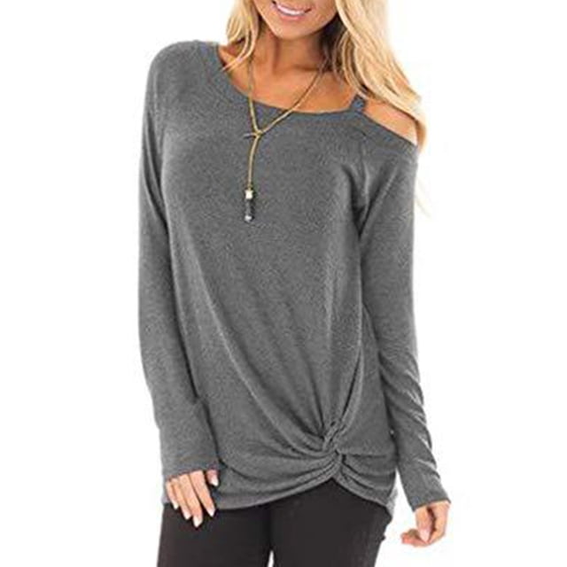 Tops De Manga Larga Con Nudo Torcido Para Mujer Tops De Manga Larga De Un Hombro Para Mujer Mujeres Casual Manga Larga Túnica Tops Solo Hombro Color Sólido Camiseta Para Fiesta ANGGREK gris claro L