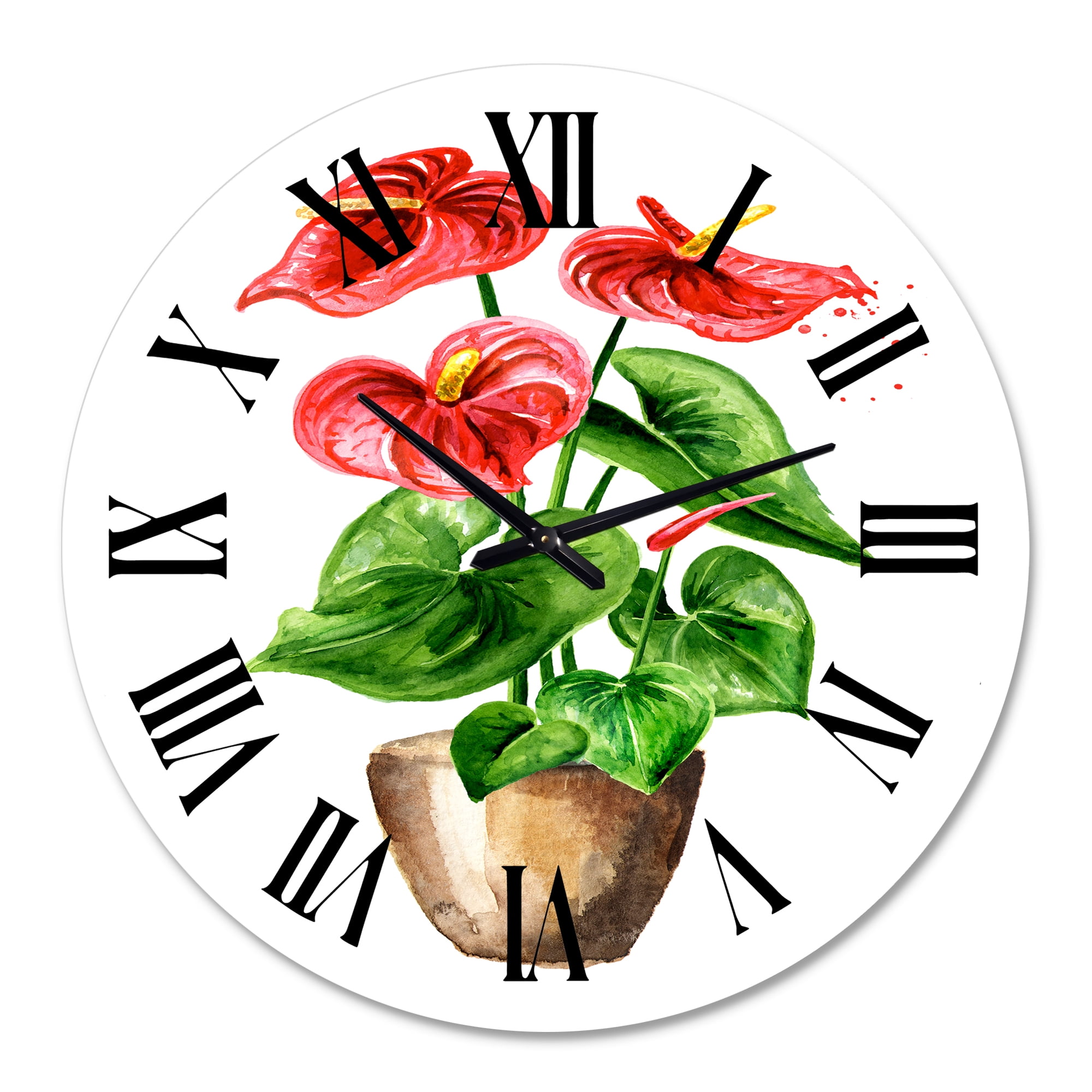 Designart 'Anthurium Tailflower Or Flamingo Flower In The Pot' Traditional Wall Clock