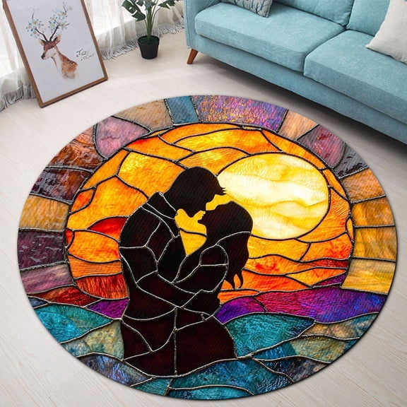 Round Area Rug, Couple Non-Slip Floor Mat, Soft Washable Carpet for Living Room Bedroom Decor 24 Inch
