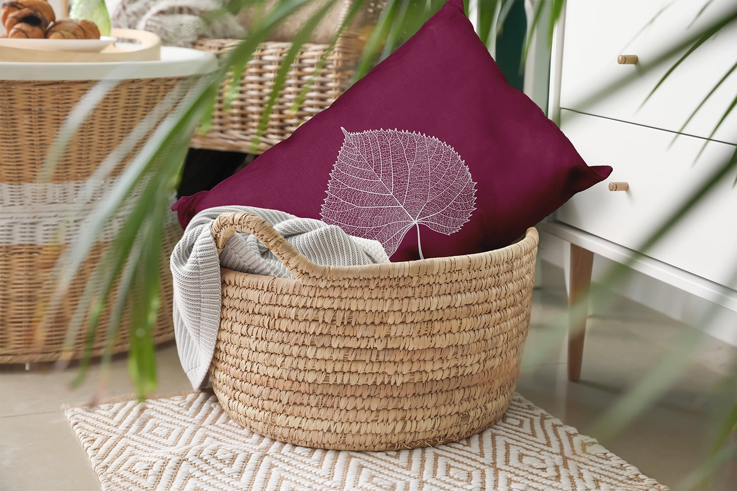20" x 14" Simply Daisy Leaf Study Polyester Accent Pillow, Plum Qty 1