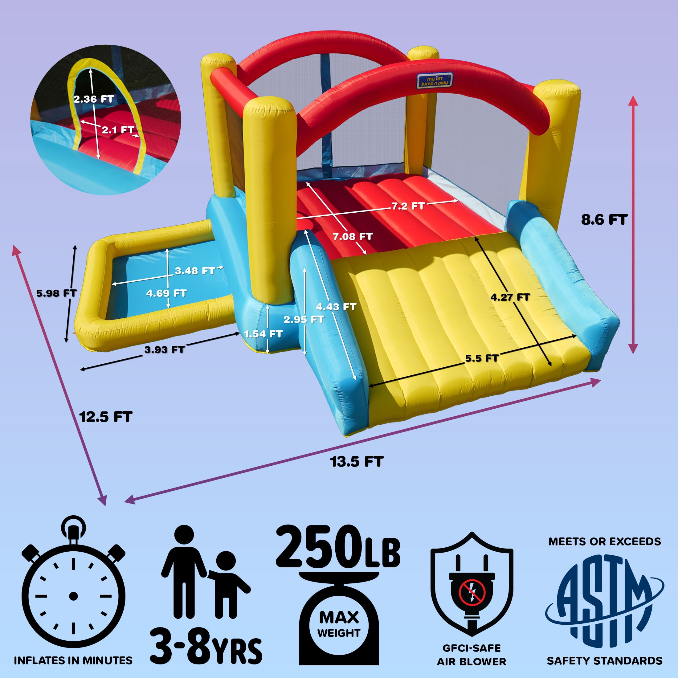 Sportspower Inflatable Bounce House with Slide & Ball Pit, Kids Bouncer with Blower, Indoor Outdoor Backyard Play