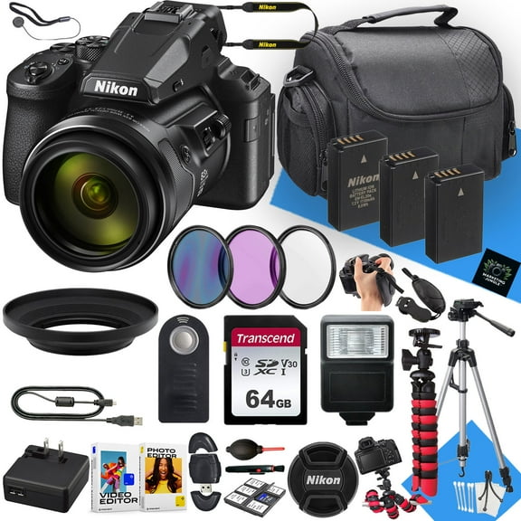 Nikon COOLPIX P950 Digital Camera With NIKKOR 24-2000mm Lens   64GB Memory   2PC Extra Battery   Remote Control   Filters   Slave Flash   Tripod   More (29pc Bundle)