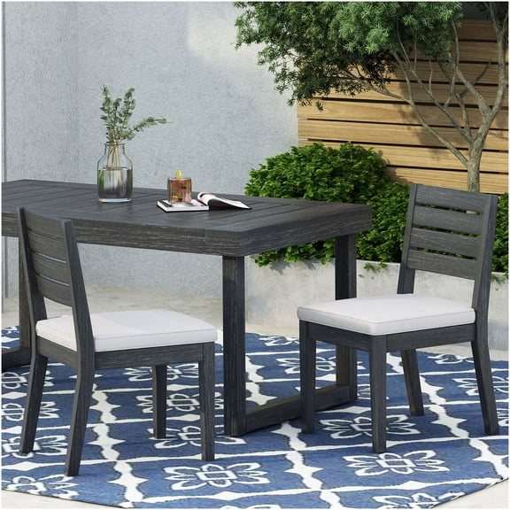 COSMOS Outdoor Acacia Wood Dining Chairs with Water-Resistant Cushions, Armless Patio Seating Set of 2, Light Gray