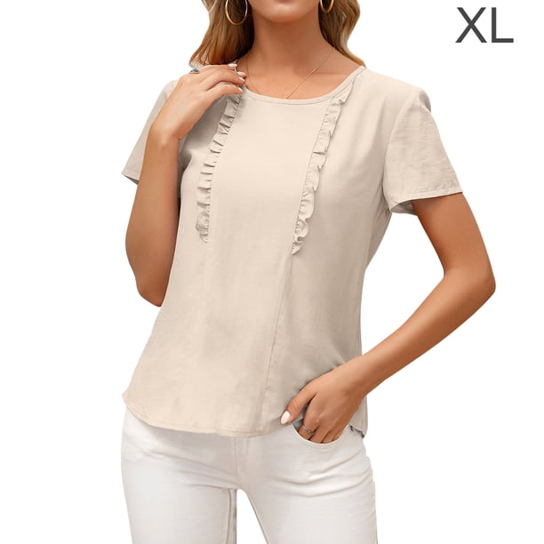 Camiseta de mujer Verano Cuello redondo Manga corta Casual Top suelto, Albaricoque, XL Yuarrent AP001321-16