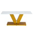 thumbnail image 2 of Glass Coffee Table, Modern Tempered Glass Tabletop and MDF Legs Small Modern Coffee Table Use for Living Room and Dining Room(White and Gold), 2 of 10
