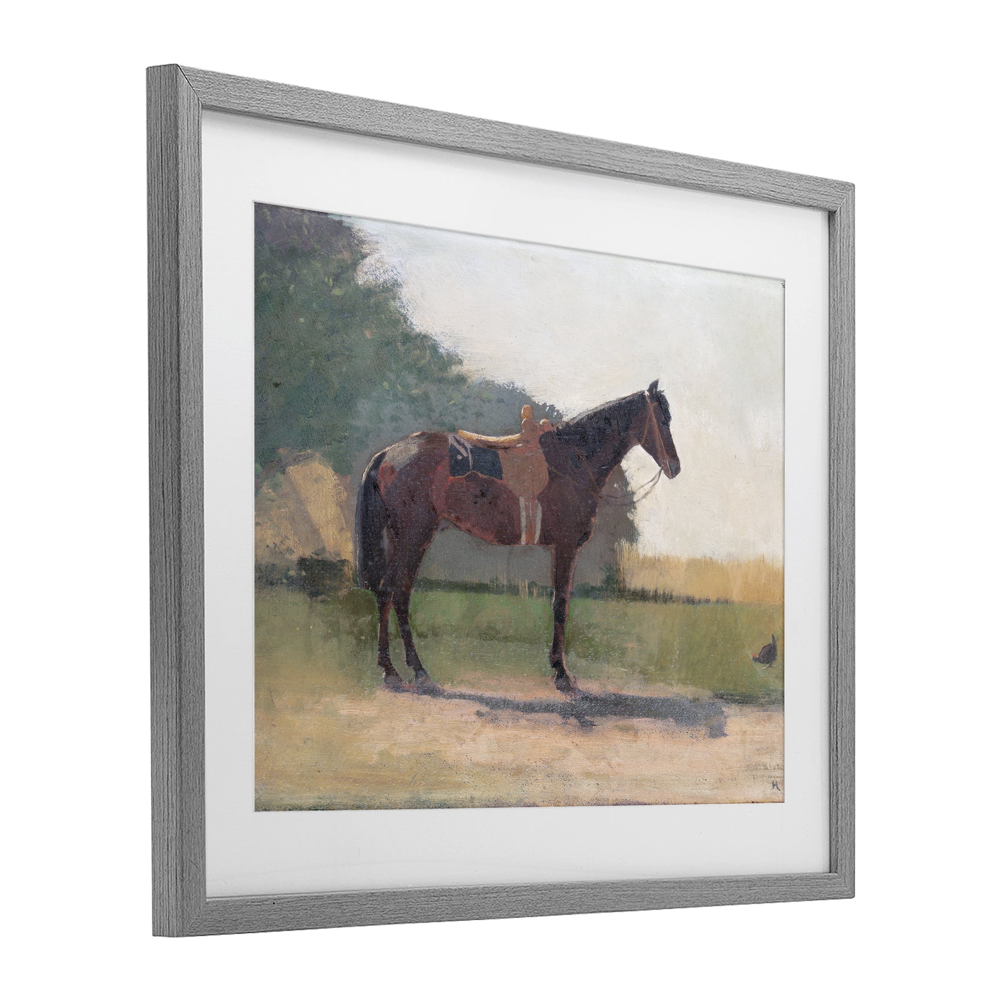 Stupell Industries Saddled Horse in Farm Yard Gray Framed Print Under Glass, design by Stellar Design Studio