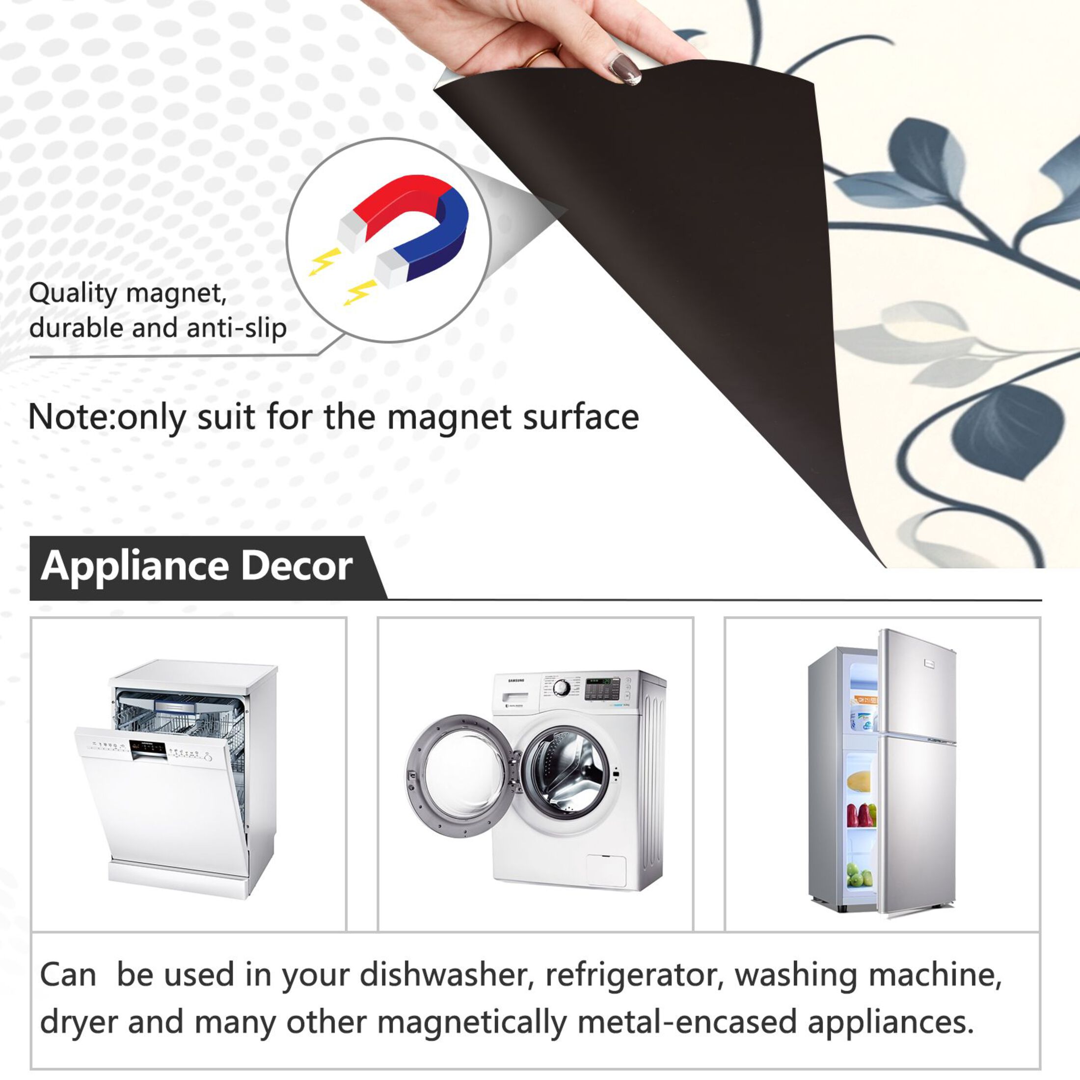 Dishwasher Magnetic Sticker 23x26 Inch Refrigerator Magnetic Sticker Washing Machine Magnetic Sticker Kitchen Panel Magnetic Sticker Home Decor Cool Cartoon Flowers
