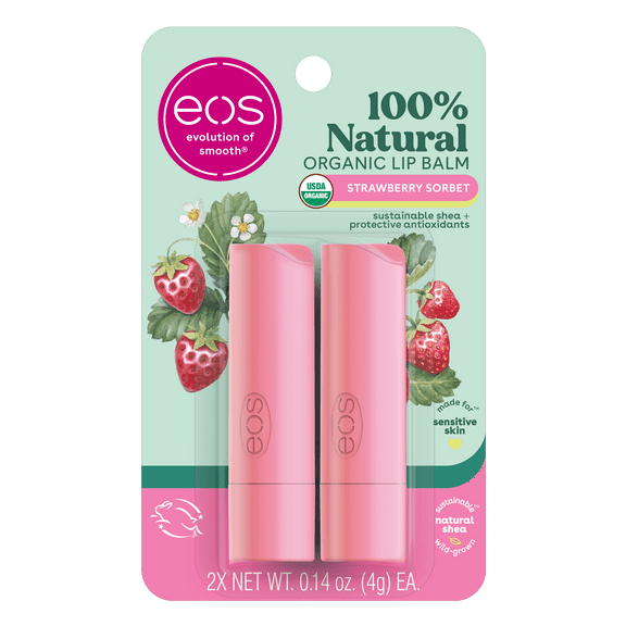 eos Organic Stick Lip Balm, Strawberry Sorbet, 2 Count