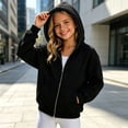 thumbnail image 2 of GobdXE Solid Girls Full Zip Hoodie Long Sleeve Casual Pocket Sweatshirt Kids Loose Outer Jacket, 2 of 6