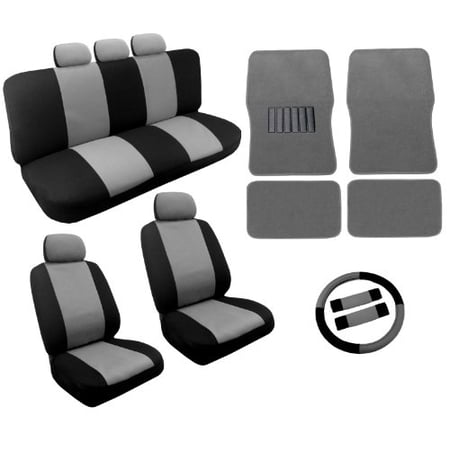 Dual Color Gray Black Two Tone Car Seat Covers Floor Mats Set