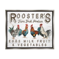 Stupell Rustic Roosters Farm Fresh Produce Animals & Insects Painting Gray Floater Framed Art Print Wall Art