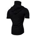 thumbnail image 4 of Men's Solid Color Short Sleeve Mask Hoodie, Casual Sports Pullover Top for Summer, Outdoor Activities,Black,L, 4 of 4