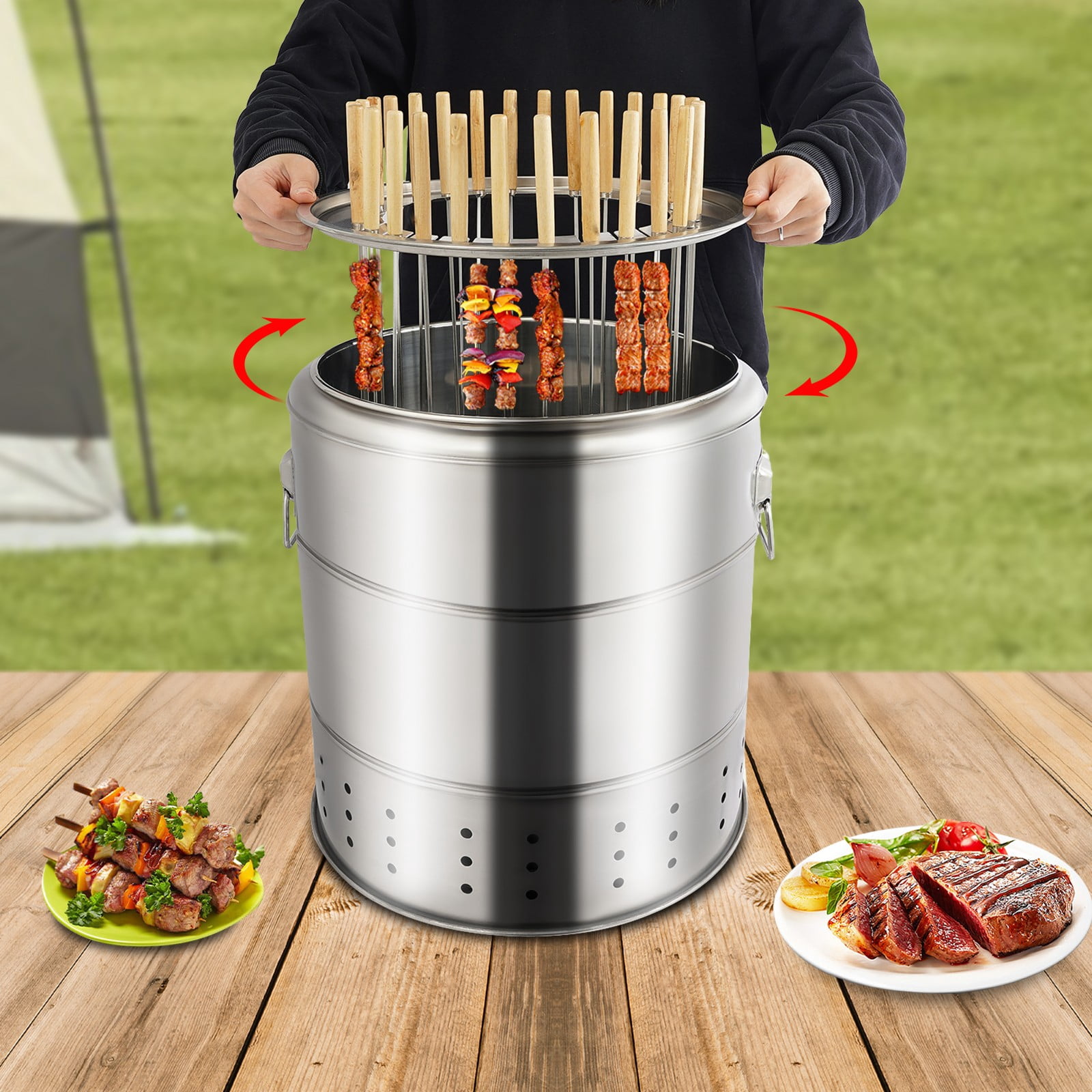 Portable Barbecue Charcoal Barrel Grill  with Grilling Accessories Set