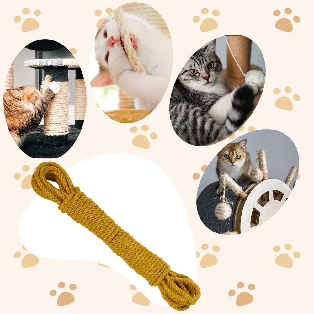 6mm 164Ft/50M Jute Rope Strong Cat Scratching Post Cord Heavy Duty Thick Natural Macrame Twine String Ginger Yellow