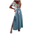 thumbnail image 1 of EQWLJWE Robe Ample pour Femmes Boho Été Imprimée Manches Courtes Smockée Fluide Robe de Soirée Plage Maxi Robe, 1 of 5