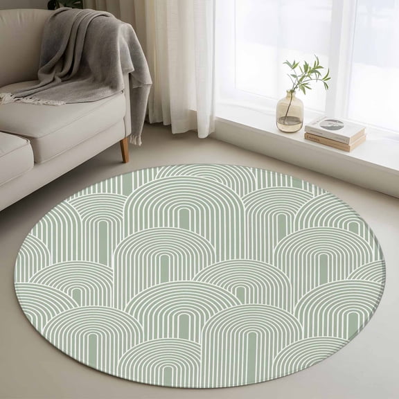 Round Rugs 3.3Ft, Sage Green Ombre Round Area Rug Washable Indoor Throw Carpet, Farmhouse Stripes Modern Abstract Art Soft Non Slip Circle Rug for Laundry Room Patio Home Decor Aesthetic