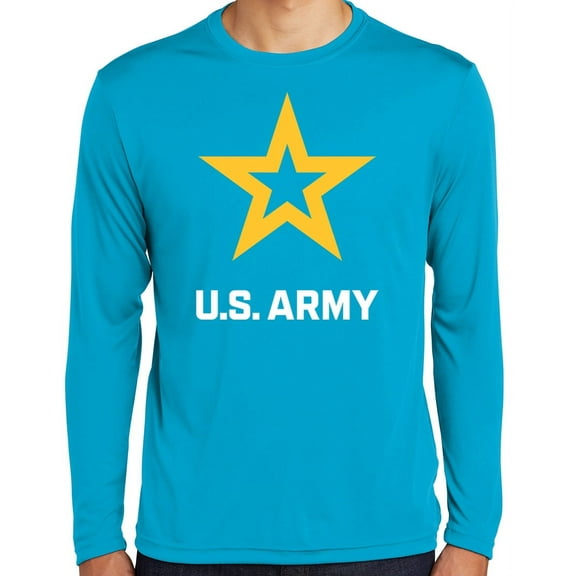 Mens US United States Army Moisture-Wicking Long Sleeve T-shirt, Extra-Small Atomic Blue