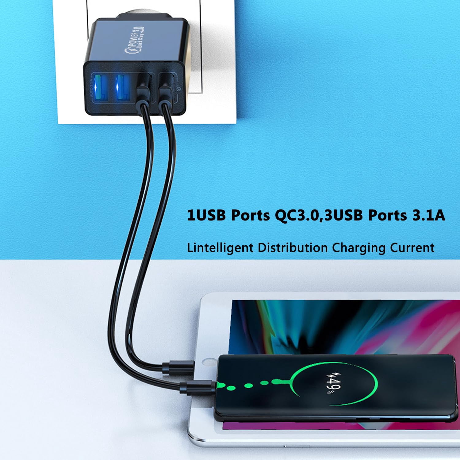 Panningbo 4-Port USB Wall Charger 2-Pack Fast Charging Block with Smart Temperature Control Compact Travel Adapter for Smartphone Tablet