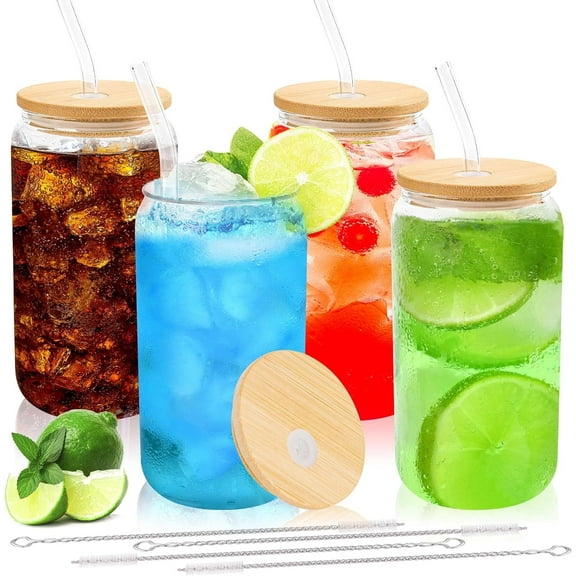 Joyclub 16 oz Bamboo-Lid Beverage Glasses (Set of 4)