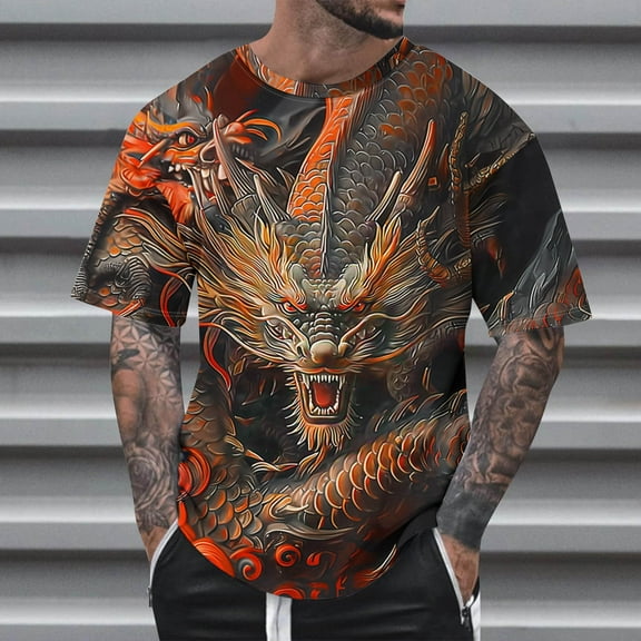 Leesechin Men's Graphic Print Summer Tee Tops Round Neck Short Sleeve T Shirts Streetwear