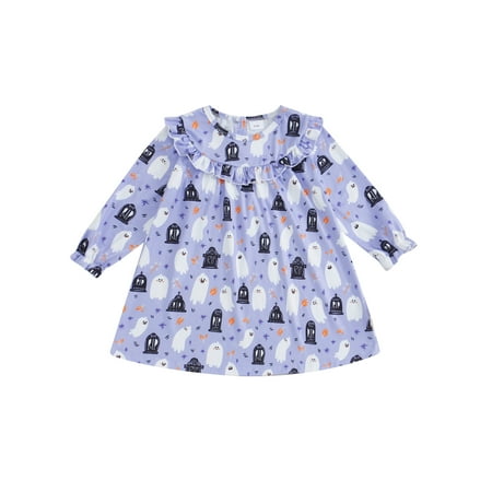 

Binshrliy Toddler Baby Girl Halloween Dress Pumpkin Long Sleeve A-line Princess Dresses 12M 18M 24M 3T 4T 5T Kids Fall Casual Swing Sundress